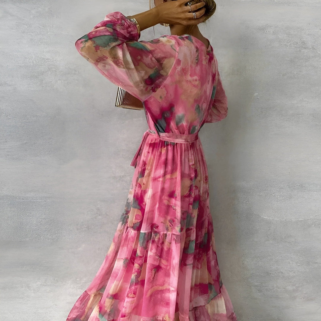 Vestido largo mujer de verano con pliegues elegante