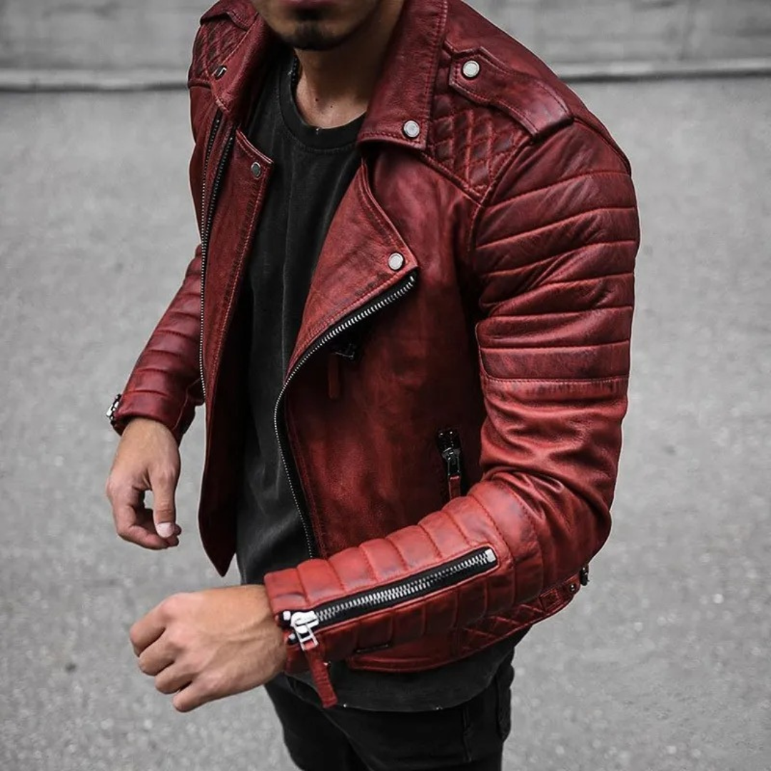 Chaqueta Biker Hombre de Piel Ajuste Cómodo