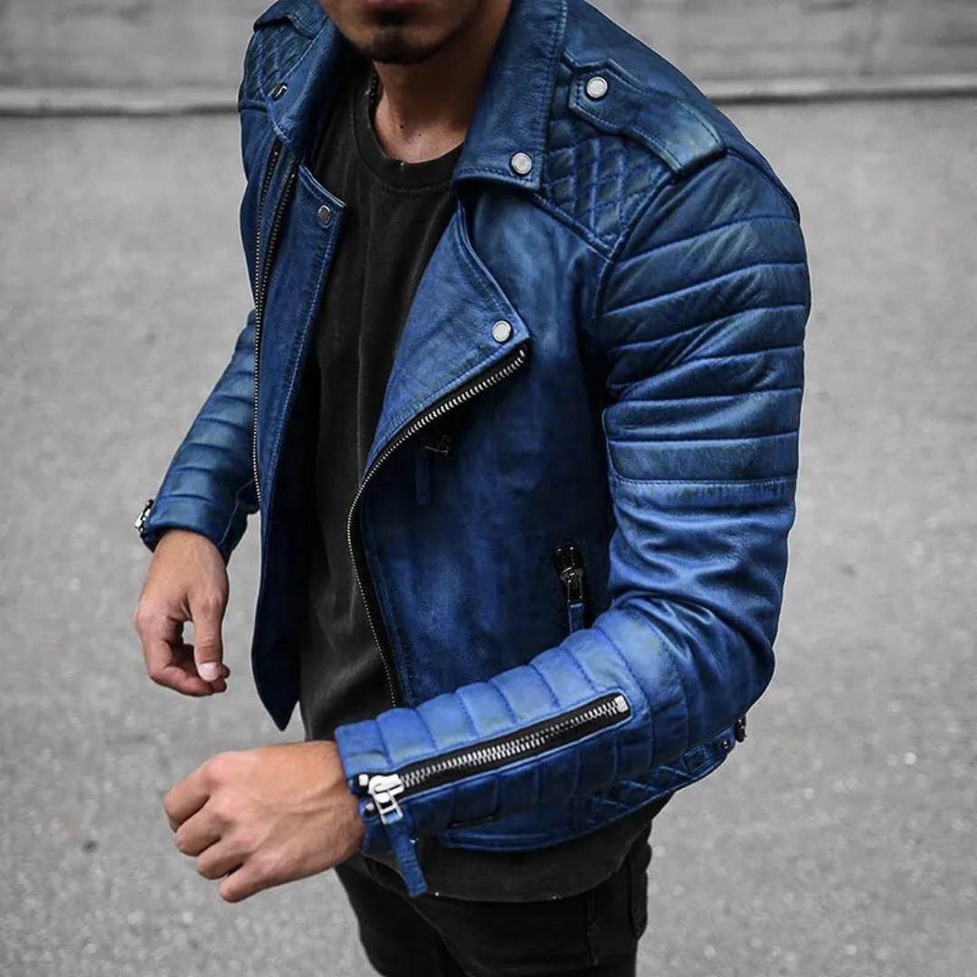 Chaqueta Biker Hombre de Piel Ajuste Cómodo