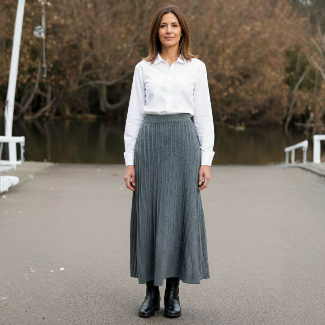 Falda Midi Mujer Plisada Cintura Alta Corte Amplio - Mavetta