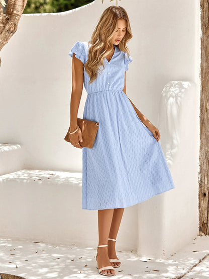 Vestido midi mujer con volantes botones y corte moderno