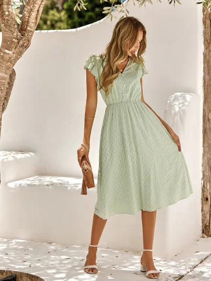 Vestido midi mujer con volantes botones y corte moderno