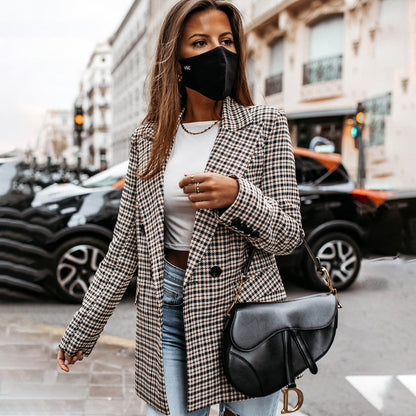 Blazer Mujer de Tela Cuadros Corte Entallado Estilo Clásico