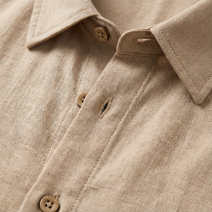 Camisa Hombre Algodón Cuello Cubano Manga Corta