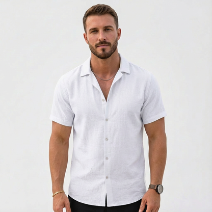 Camisa Hombre Algodón Cuello Cubano Manga Corta