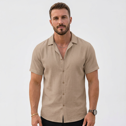 Camisa Hombre Algodón Cuello Cubano Manga Corta - Mavetta