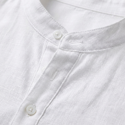 Camisa Hombre Algodón Cuello Mao Manga Larga Casual