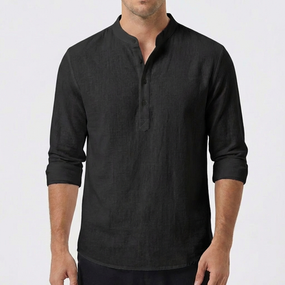Camisa Hombre Algodón Cuello Mao Manga Larga Casual