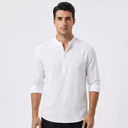 Camisa Hombre Algodón Cuello Mao Manga Larga Casual - Mavetta