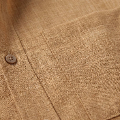 Camisa Hombre Manga Corta Algodón Cuello Mao Bolsillo Frontal