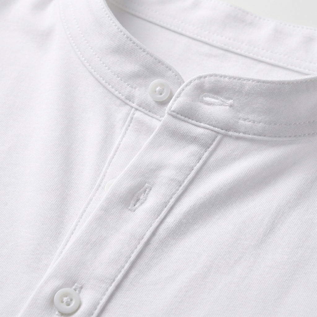 Camiseta Hombre Cuello Mao Botones Manga Larga
