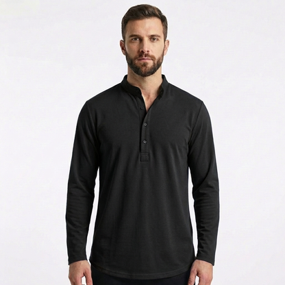 Camiseta Hombre Cuello Mao Botones Manga Larga