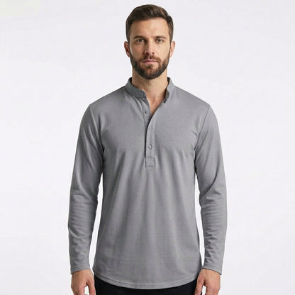 Camiseta Hombre Cuello Mao Botones Manga Larga