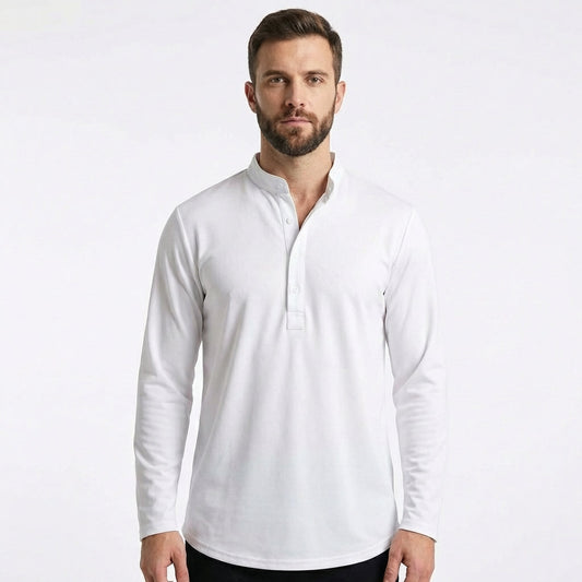 Camiseta Hombre Cuello Mao Botones Manga Larga - Mavetta