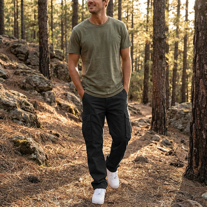 Pantalón Cargo Hombre Algodón Bolsillos con Solapa Corte Holgado