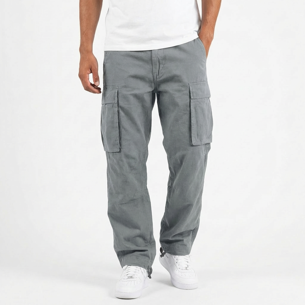Pantalón Cargo Hombre Algodón Bolsillos con Solapa Corte Holgado