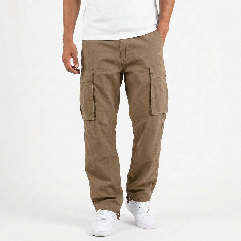 Pantalón Cargo Hombre Algodón Bolsillos con Solapa Corte Holgado