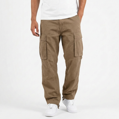 Pantalón Cargo Hombre Algodón Bolsillos con Solapa Corte Holgado