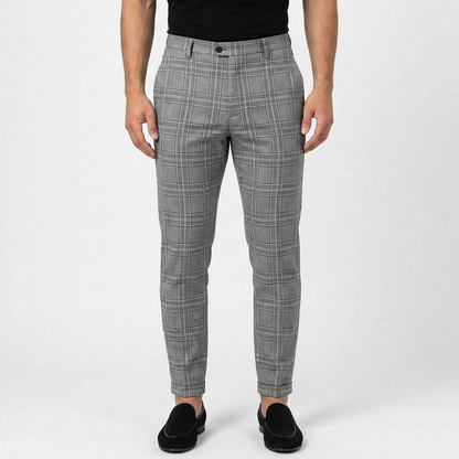 Pantalón Chino Hombre Algodón Estampado Cuadros Corte Slim