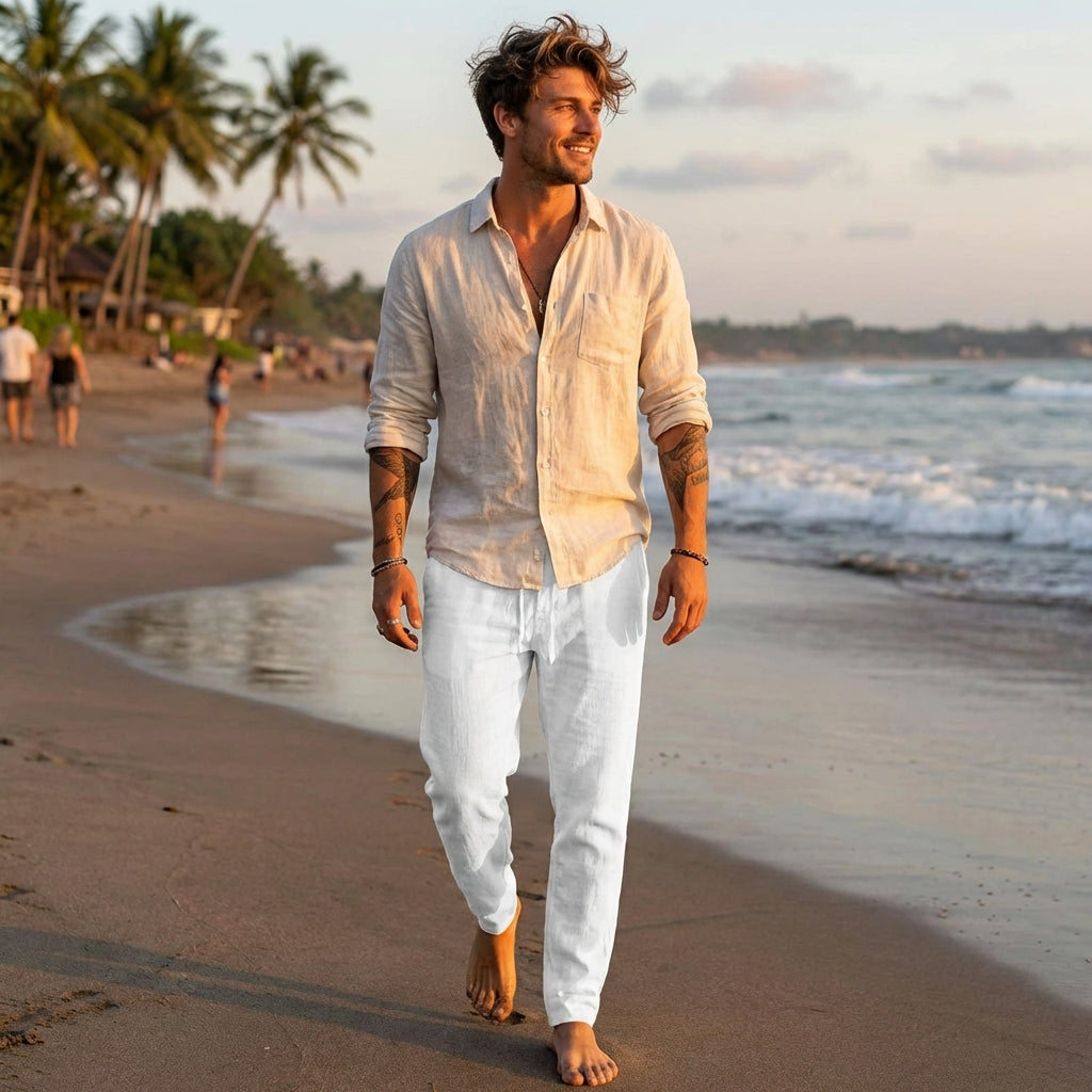 Pantalón Recto Hombre con Cordón Estilo Casual