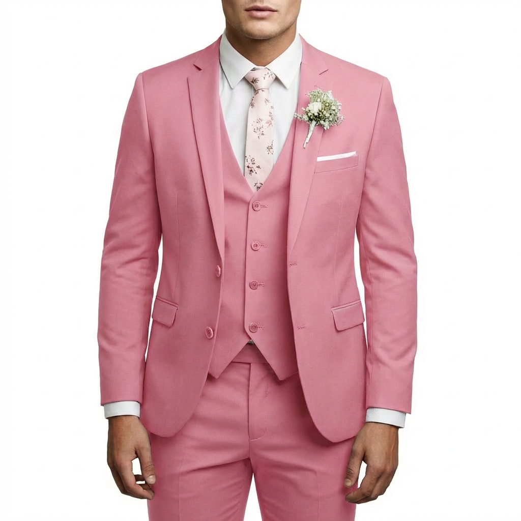 Traje Hombre con Chaleco y Solapa de Muesca Corte Elegante