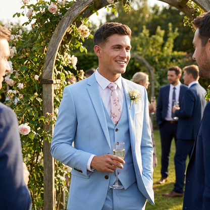 Traje Hombre con Chaleco y Solapa de Muesca Corte Elegante