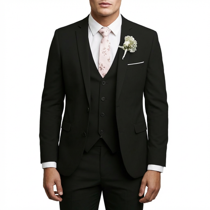 Traje Hombre con Chaleco y Solapa de Muesca Corte Elegante