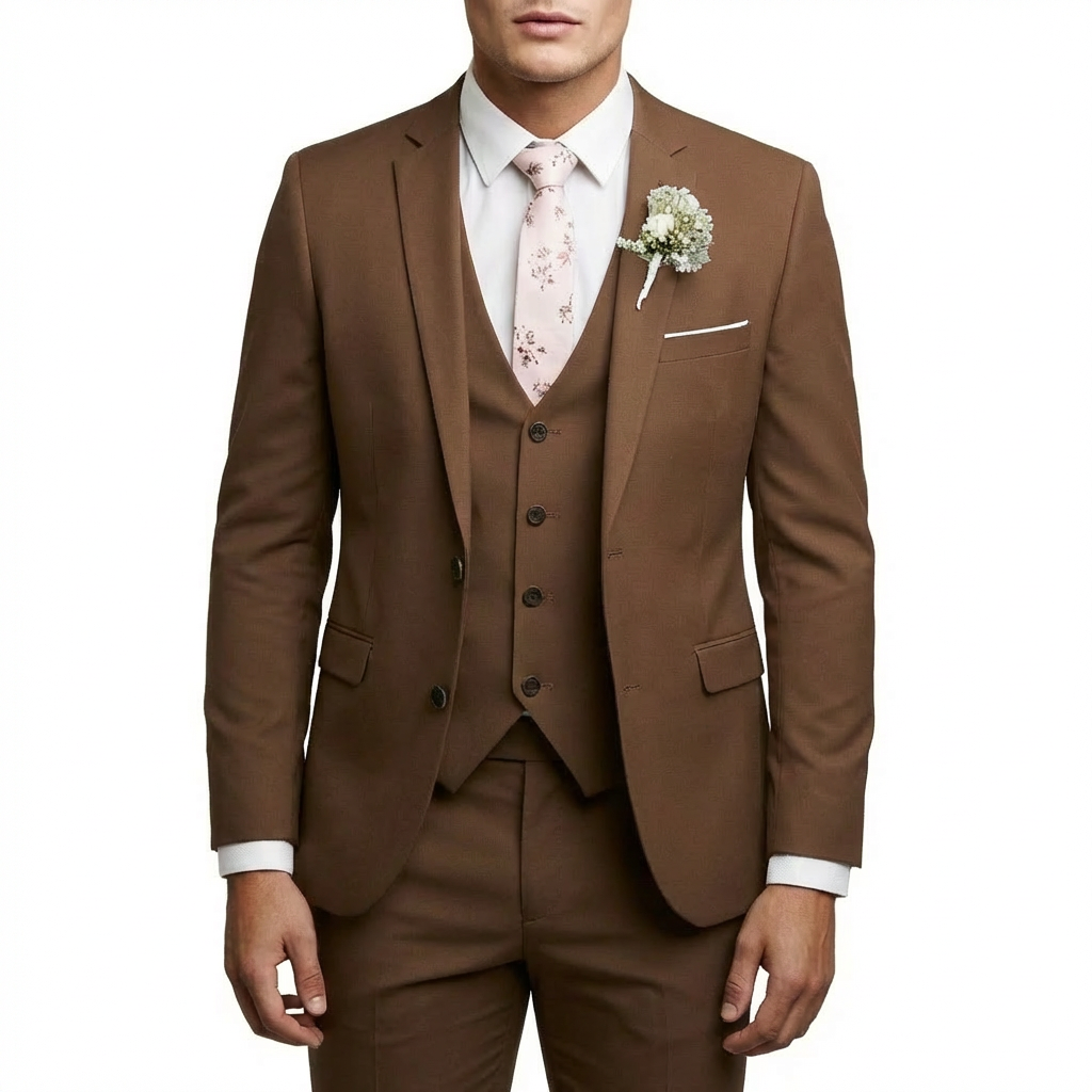 Traje Hombre con Chaleco y Solapa de Muesca Corte Elegante