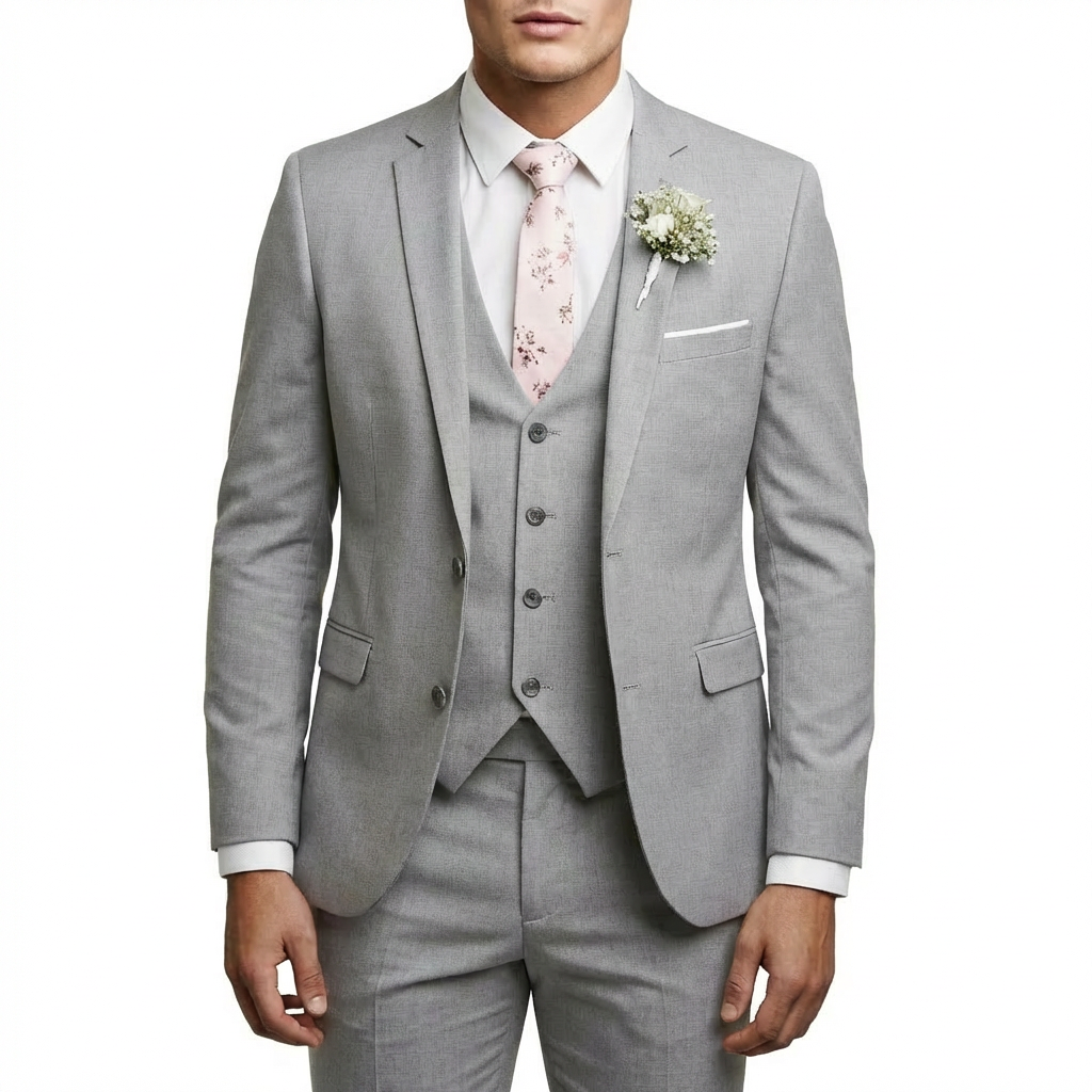 Traje Hombre con Chaleco y Solapa de Muesca Corte Elegante