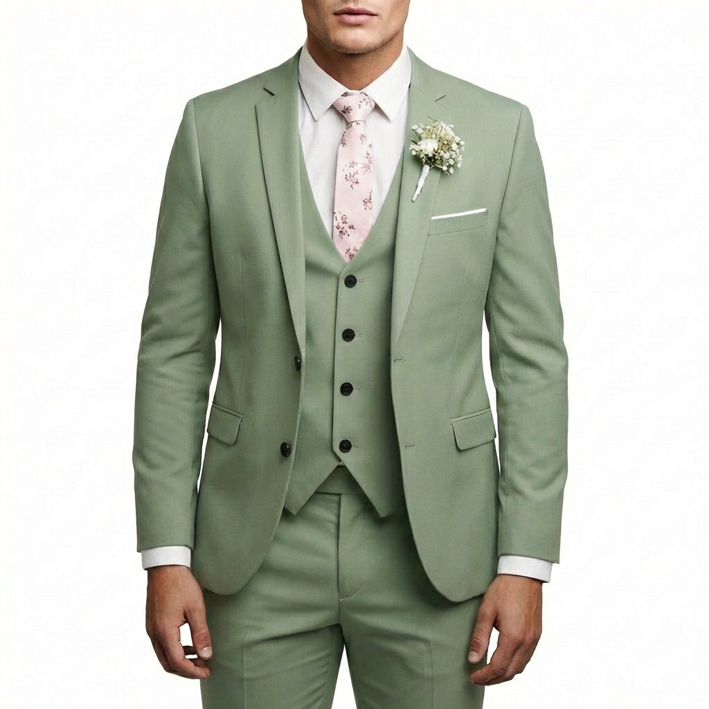 Traje Hombre con Chaleco y Solapa de Muesca Corte Elegante