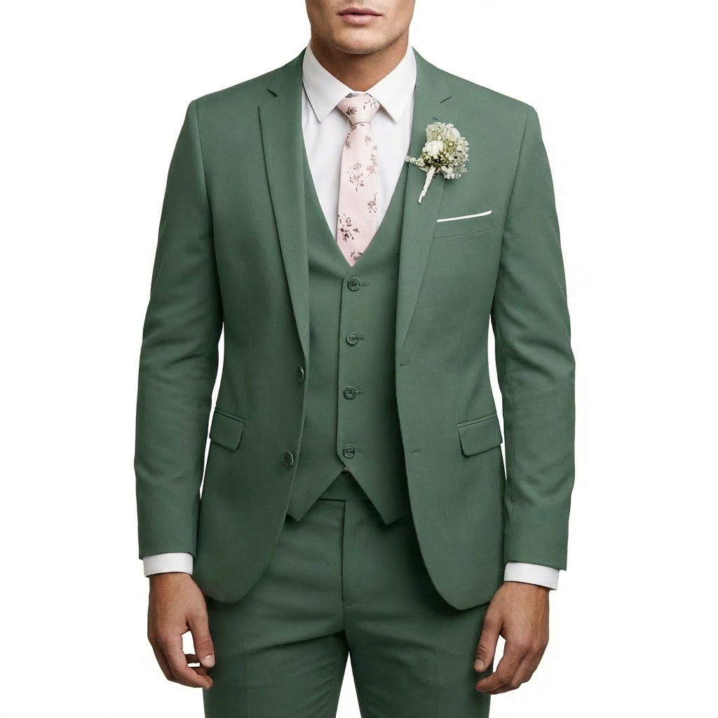 Traje Hombre con Chaleco y Solapa de Muesca Corte Elegante