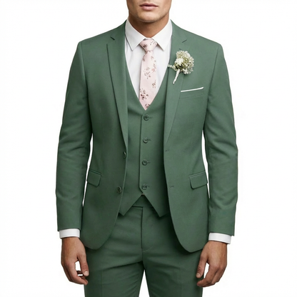 Traje Hombre con Chaleco y Solapa de Muesca Corte Elegante
