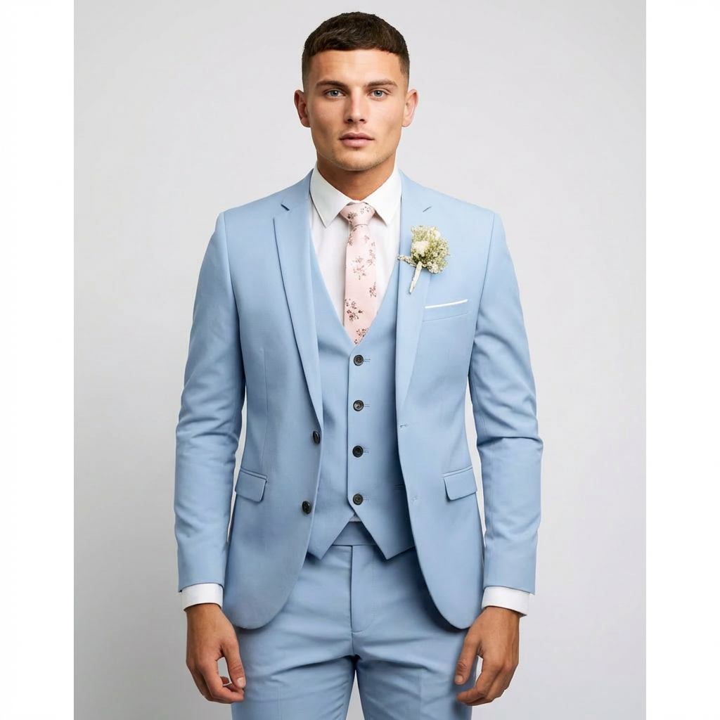 Traje Hombre con Chaleco y Solapa de Muesca Corte Elegante - Mavetta