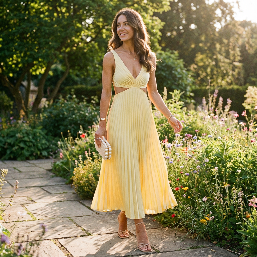 Vestido Midi Mujer Plisado Ajuste Clásico