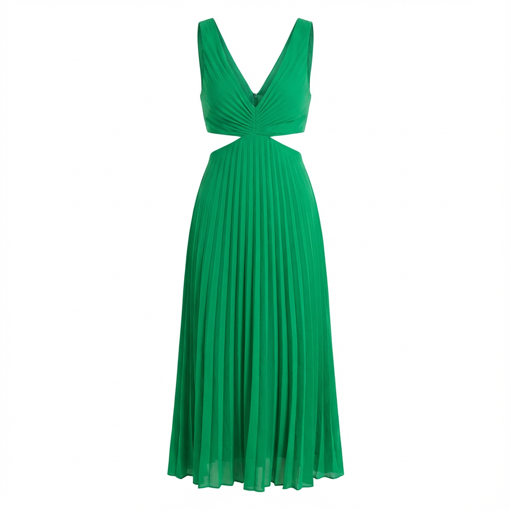 Vestido Midi Mujer Plisado Ajuste Clásico