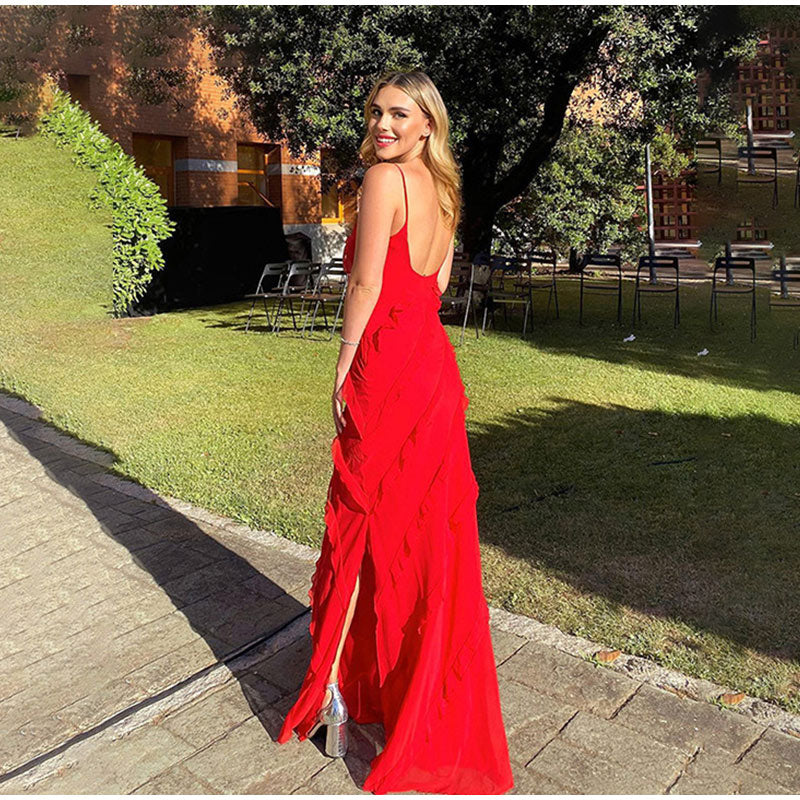Vestido maxi mujer con volantes y vuelo amplio