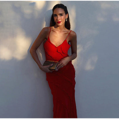 Vestido maxi mujer con volantes y vuelo amplio