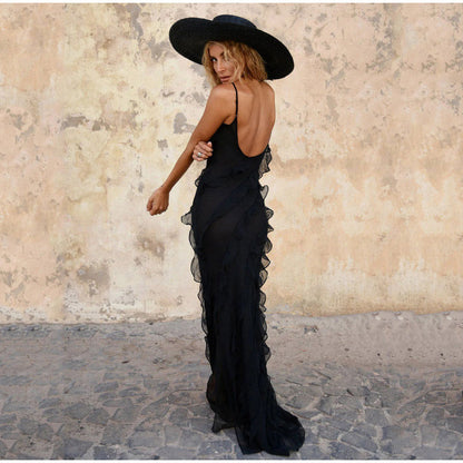Vestido maxi mujer con volantes y vuelo amplio