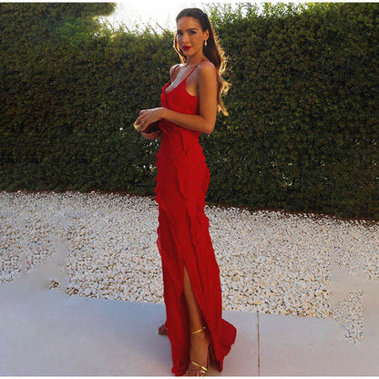 Vestido maxi mujer con volantes y vuelo amplio