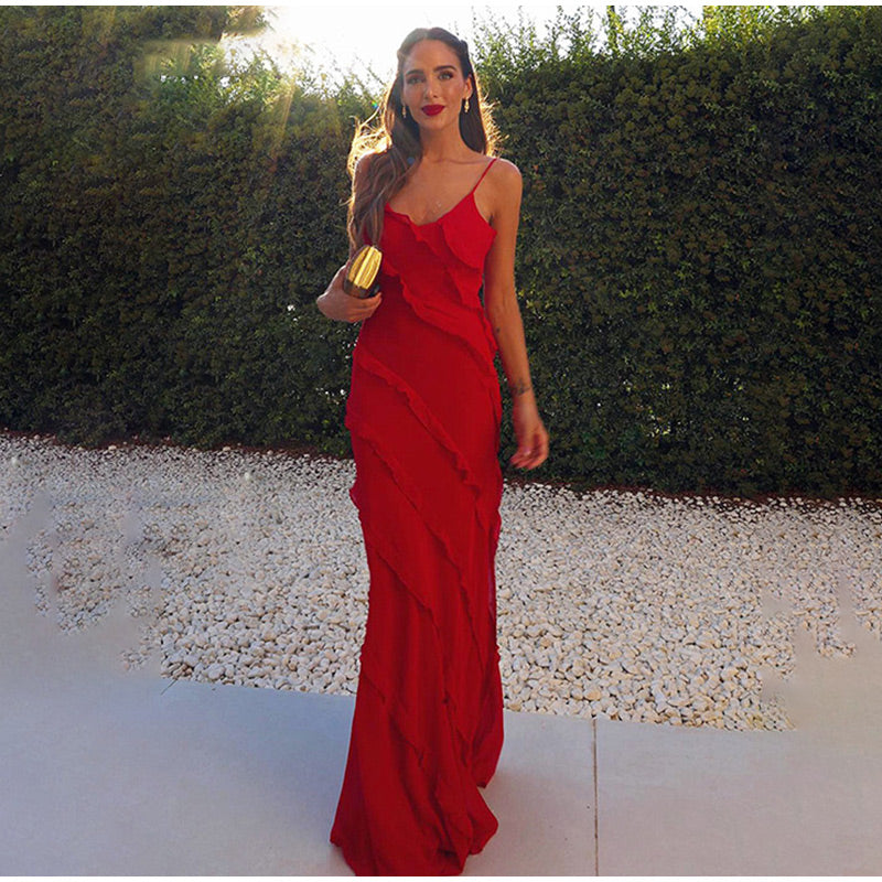 Vestido maxi mujer con volantes y vuelo amplio
