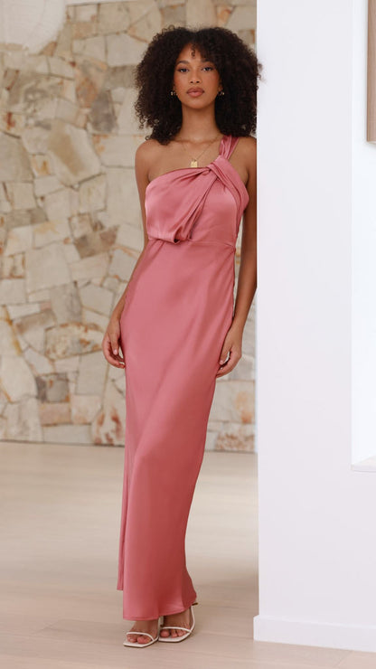 Vestido largo mujer Asimétrico Lazo en un hombro