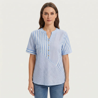 Blusa Mujer Patchwork Algodón Botones Ajuste Regular