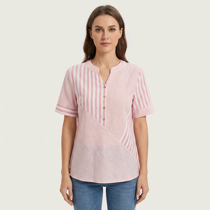 Blusa Mujer Patchwork Algodón Botones Ajuste Regular - Mavetta