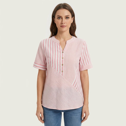 Blusa Mujer Patchwork Algodón Botones Ajuste Regular - Mavetta