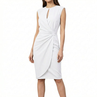 Vestido Midi Mujer Drapeado Sin Mangas Ajuste Elegante