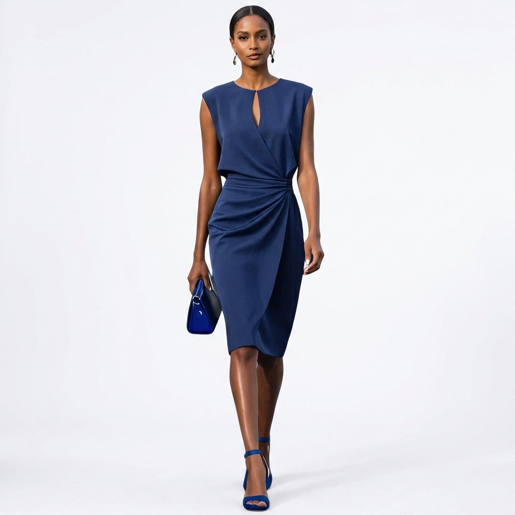 Vestido Midi Mujer Drapeado Sin Mangas Ajuste Elegante - Mavetta
