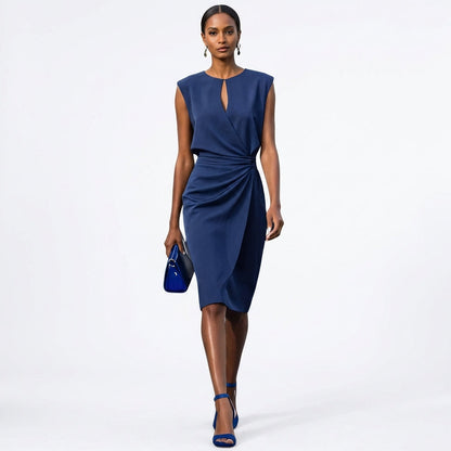 Vestido Midi Mujer Drapeado Sin Mangas Ajuste Elegante - Mavetta