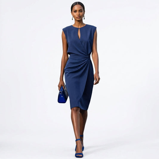 Vestido Midi Mujer Drapeado Sin Mangas Ajuste Elegante - Mavetta