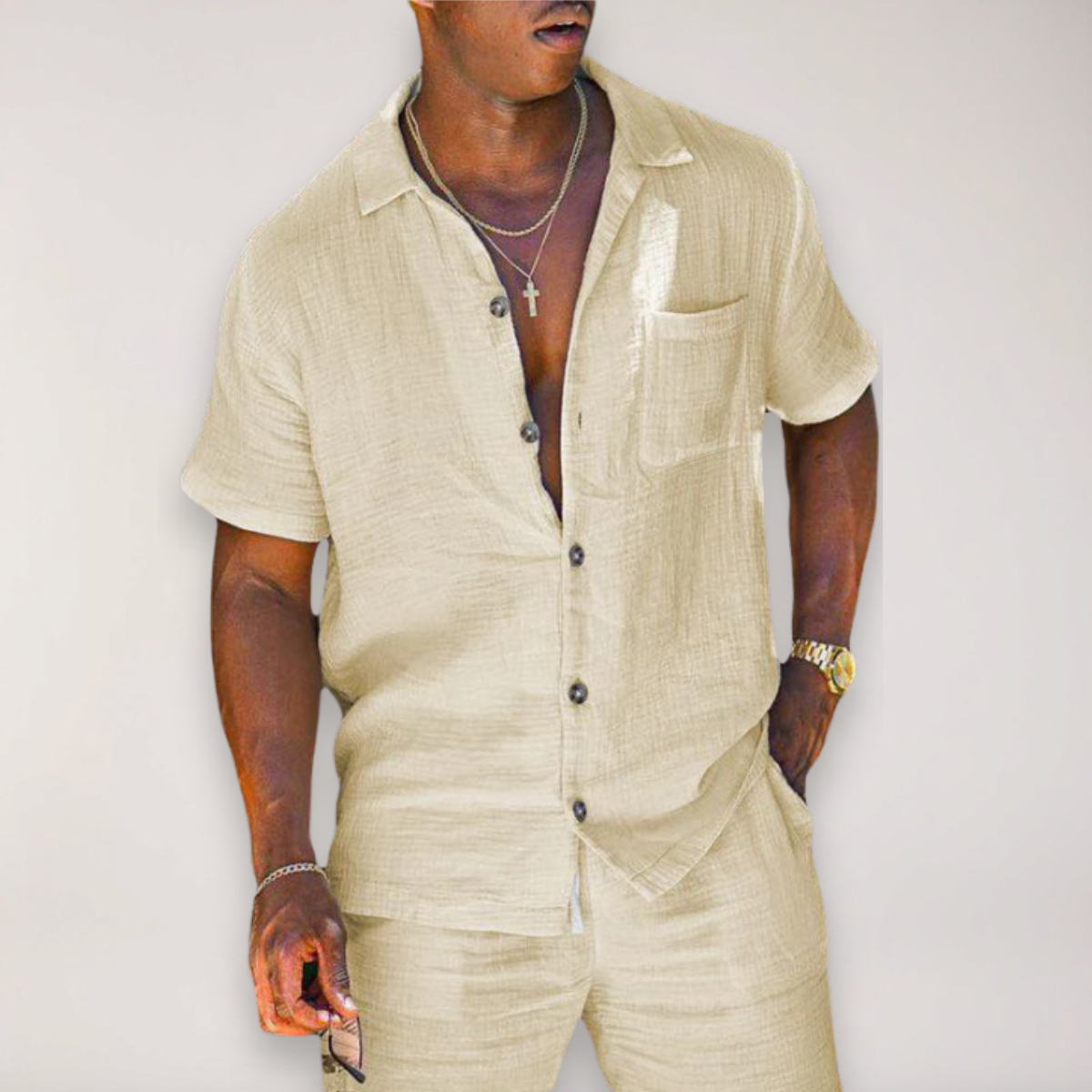 Conjunto Hombre de Lino Camisa y Pantalón Ligero Transpirable