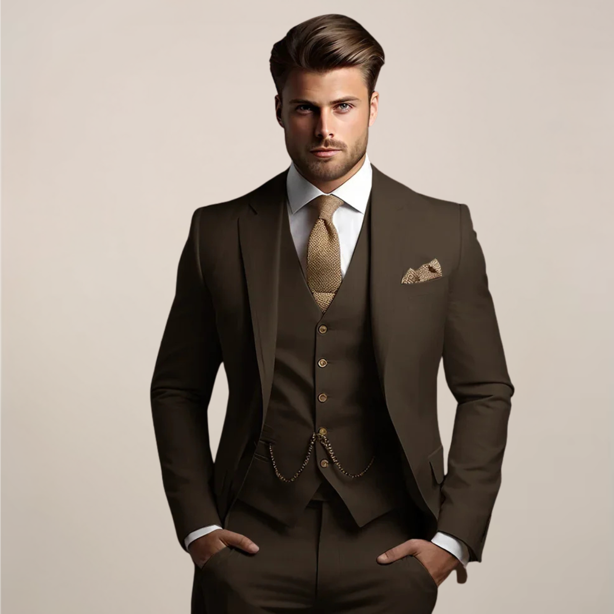 Traje formal hombre tres piezas primavera elegante